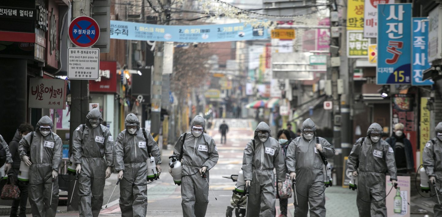 South Korean soldiers, in protective gear,